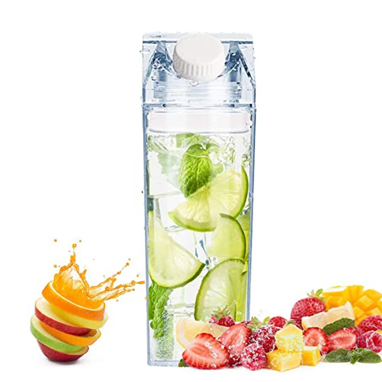 Custom Logo Leakproof Bulk  Plastic Blank Square  Transparent Color Clear Milk Carton Water Bottle