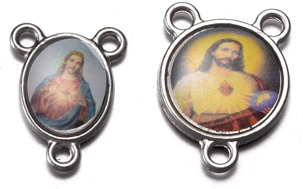 40pcs Mix Rosary Cross and Center Miraculous Maria Crucifix Medal Charms Pendants for Crafting Jewelry Rosary Necklace Bracelet