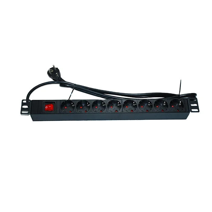 1U 19' Aluminum Alloy 8 Ports Rackmount 16A 220/250V Schuko Power Sockets PDU