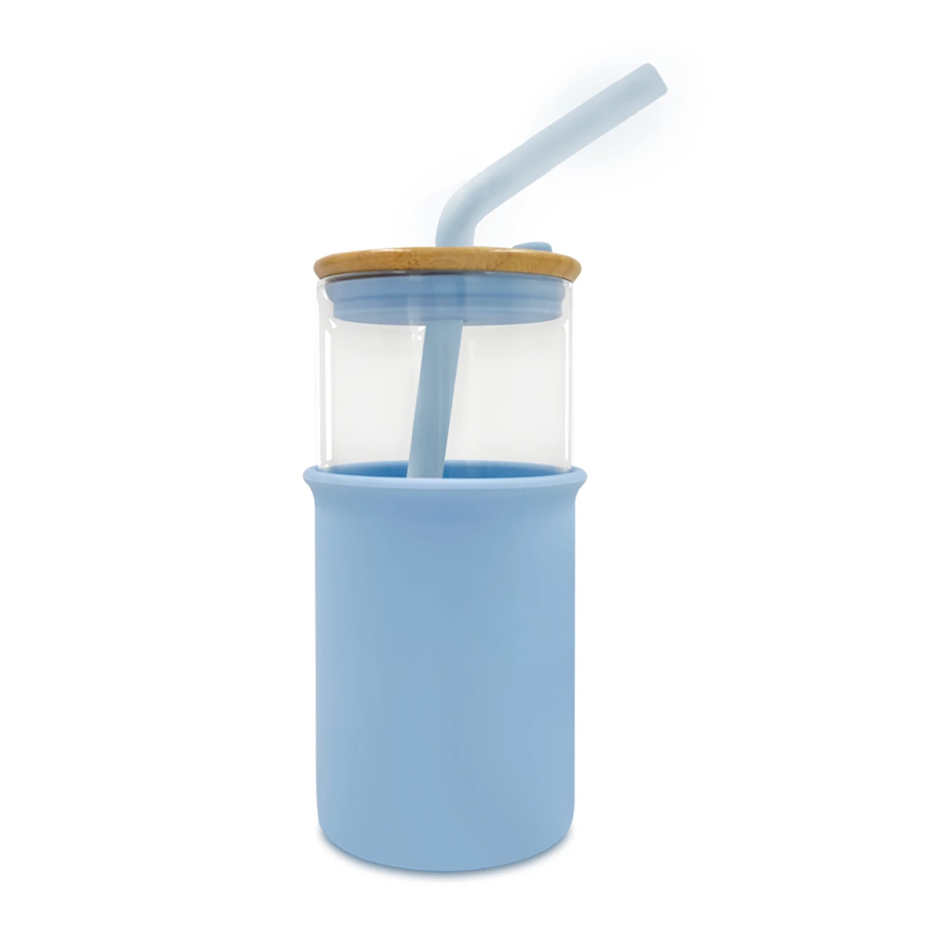 Eco friendly bamboo water bottle with straw glass water bottle with silicone sleeve