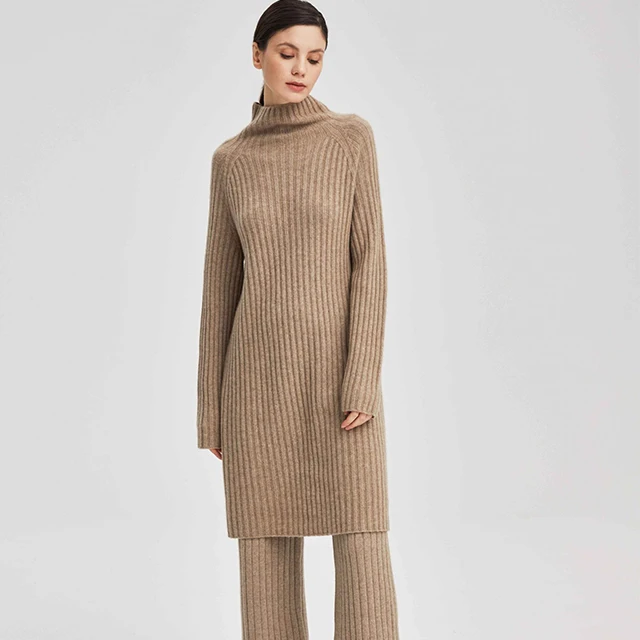 women sweater 100% Cashmere Wide Ribbed Knit Set Soft Cloud Cashmere Pants set Cashmere sweater