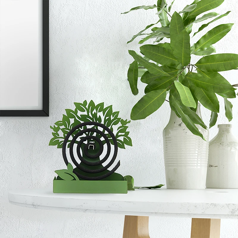 Factory Price Creative Design Green Color Tree of Life Shape Metal Mosquito Coil Stand Incense Holder Stand