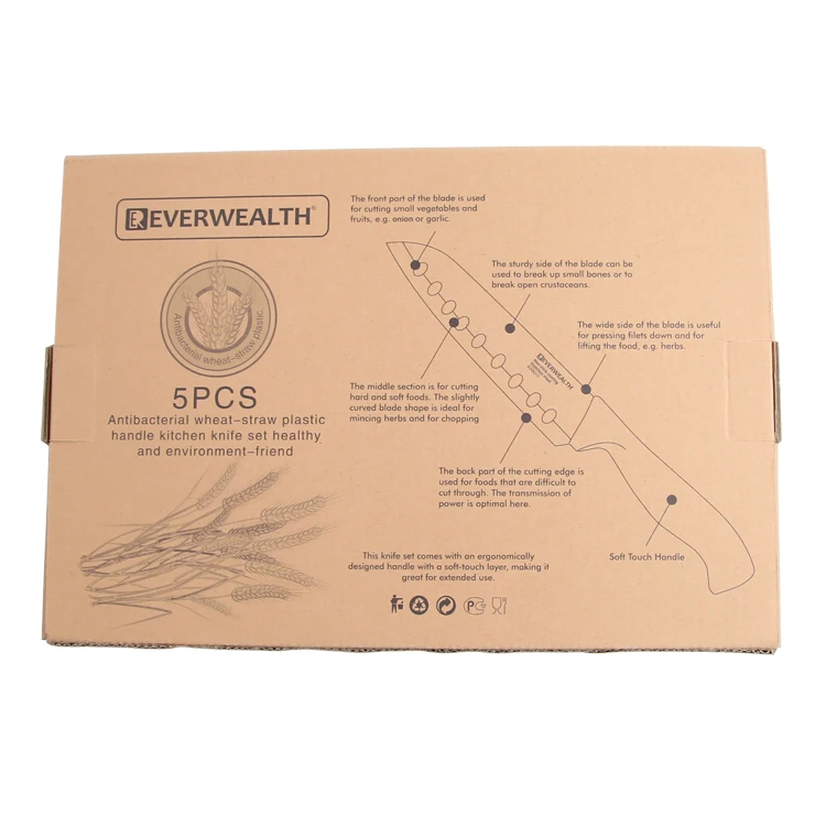 Kitchen Knife Set of 5 Wheat Straw Stainless Steel Kitchen Knife Set With Scissors and Ceramic Peeler