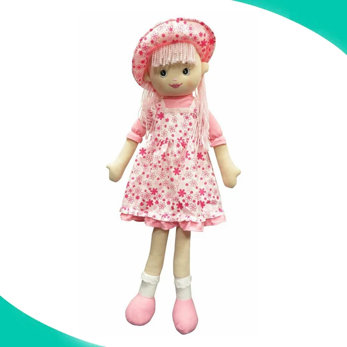 Fabric Doll Rag Doll Cloth Doll Girl in Dainty Floral Print Dress