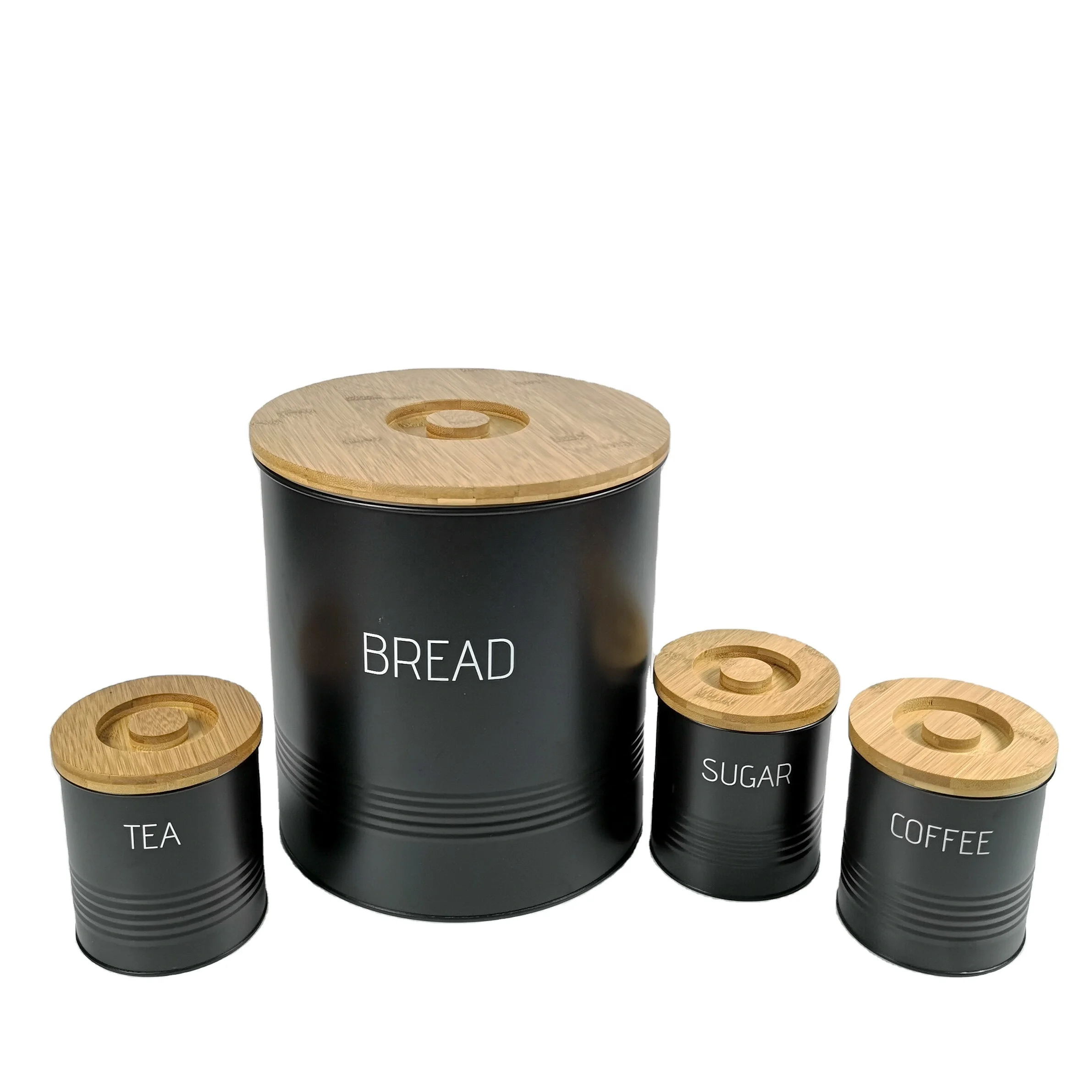 Metal Canister Set for Kitchen with  Bamboo Lid  Bread Tea Sugar Coffee Canister