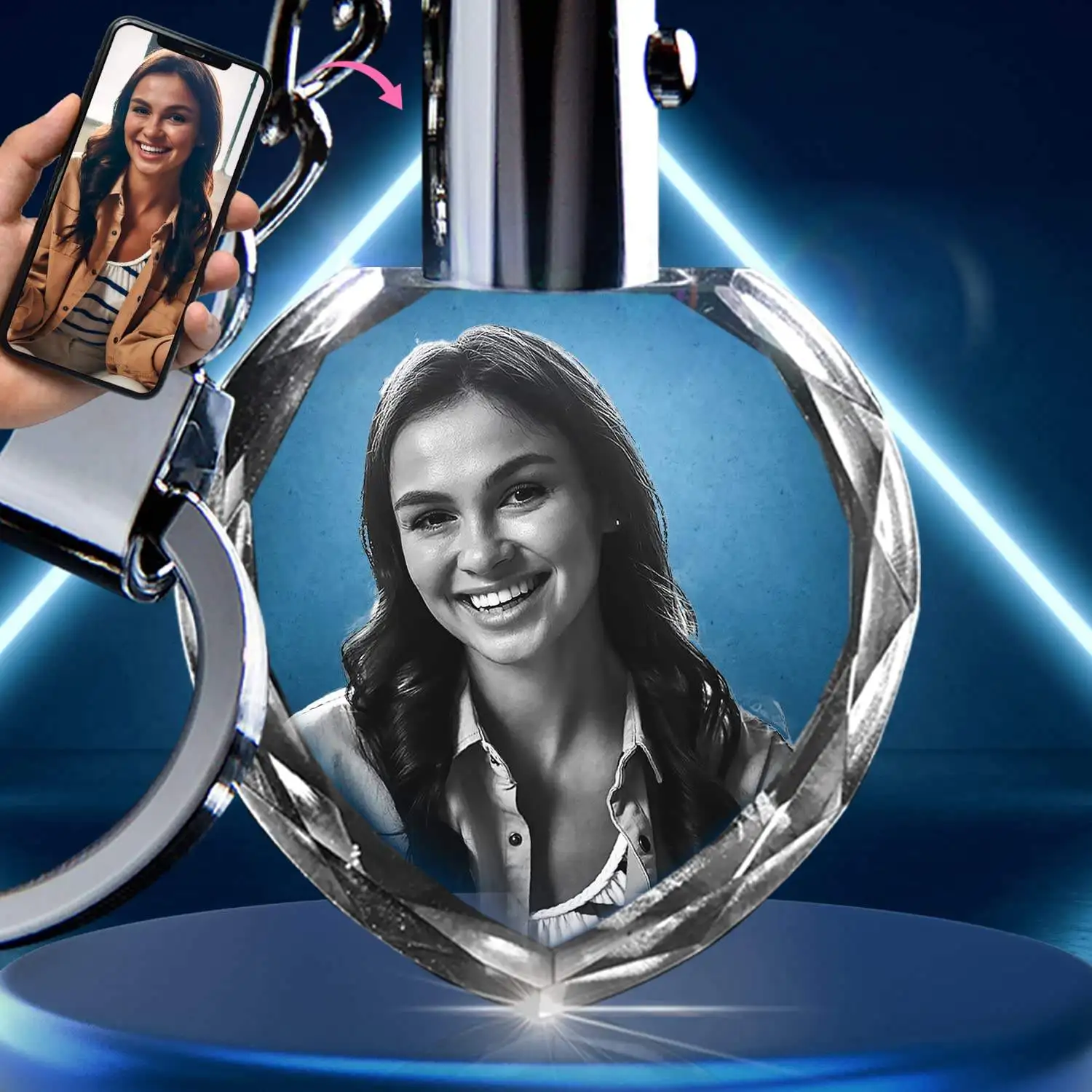 Брелок с кристаллами «Честь хрустального сердца» на заказ 2D/3D лазерный гравированный инновационный персонализированный кристаллический брелок со светодиодным светом