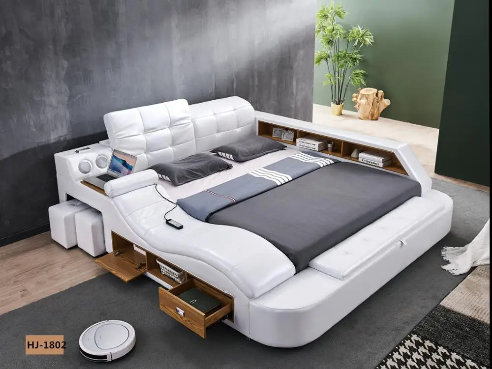 Multifunctional bedroom furniture set modern half leather electric massage bed