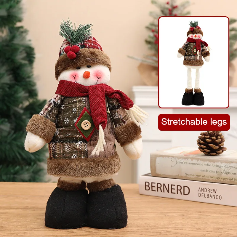 New Christmas Vintage Hemp Snowflake Plaid Stretch Doll Christmas Decoration