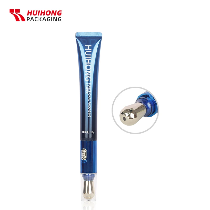 25ml Blue Eye Cream Rotating Vibration  Massage Aluminum Plastic  Tubes With Metal Zinc Alloy Applicator