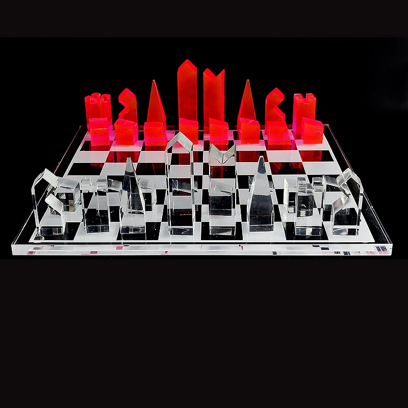  Хит продаж набор шахматных фигур Lucite с цветными геометрическими шахматами прозрачный акриловый