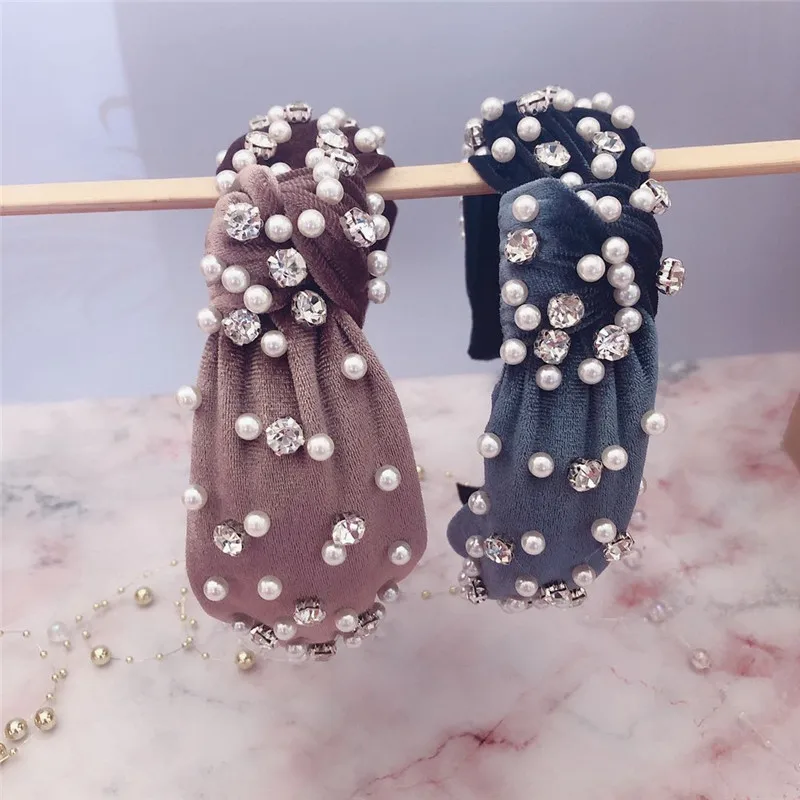 
Wholesale Korea Fashion Womens Hair Accessories Head Band Custom Women Fabric Tie Knot Pearl Headband For Girls 