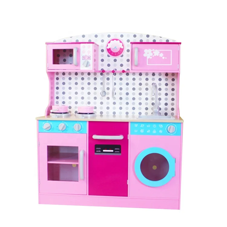 2024 High quality pink Pretend Play Kitchen Set simulation boys girls cabinet fore Wooden toys kitchen set for kids