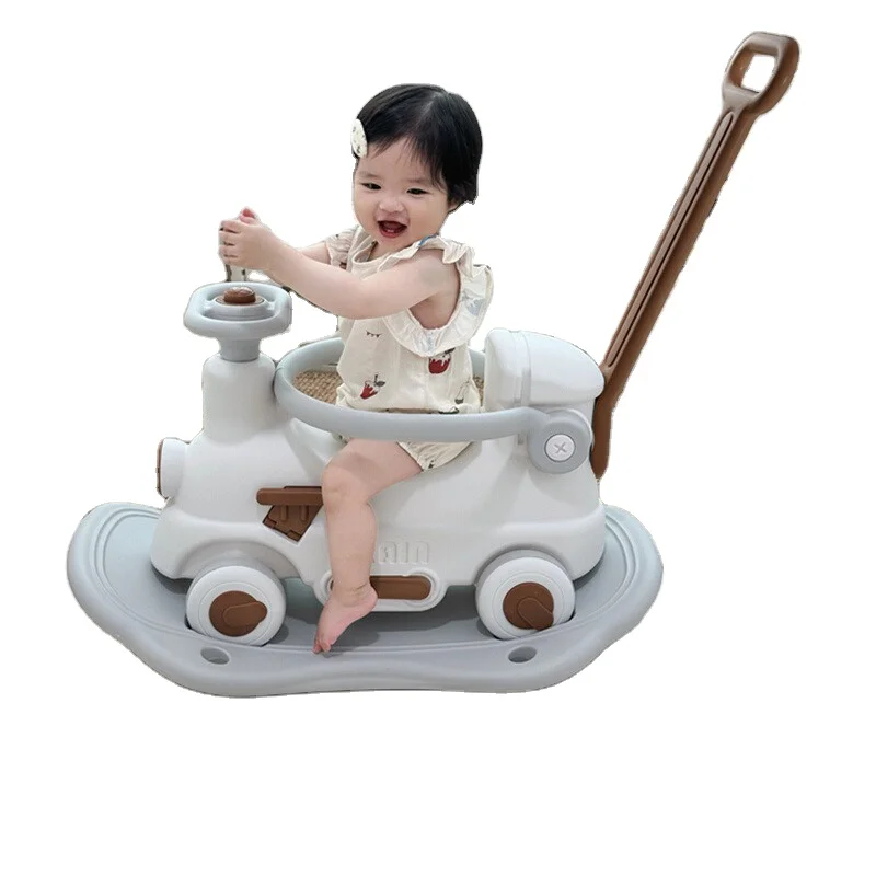 Eco-Friendly Plastic Playground Indoor Train Style Multifunction 2 in 1 Ride on Car Child Rocking Horse