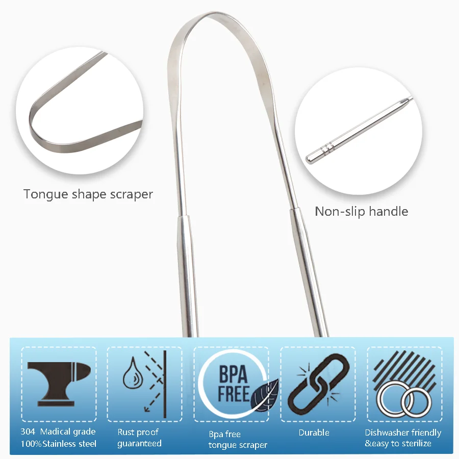 New Arrival Arc scraper 100% 304 Stainless Steel Tongue Scraper with travel plastic sleeve 3 colors available