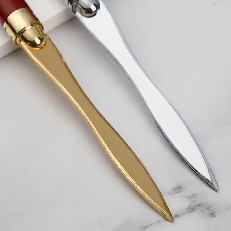 Engraved Printing Logo Silver Gold Letter Opener Custom Wooden Handle Paper Box Envelope Cutter Knife