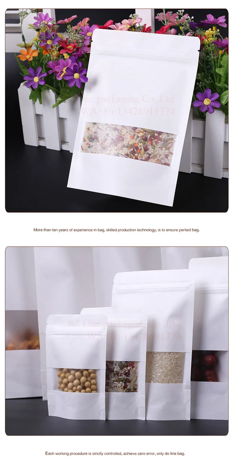  IN STOCK RST matte plain white kraft paper stand up resealable zipper nuts beans grains spice food packaging