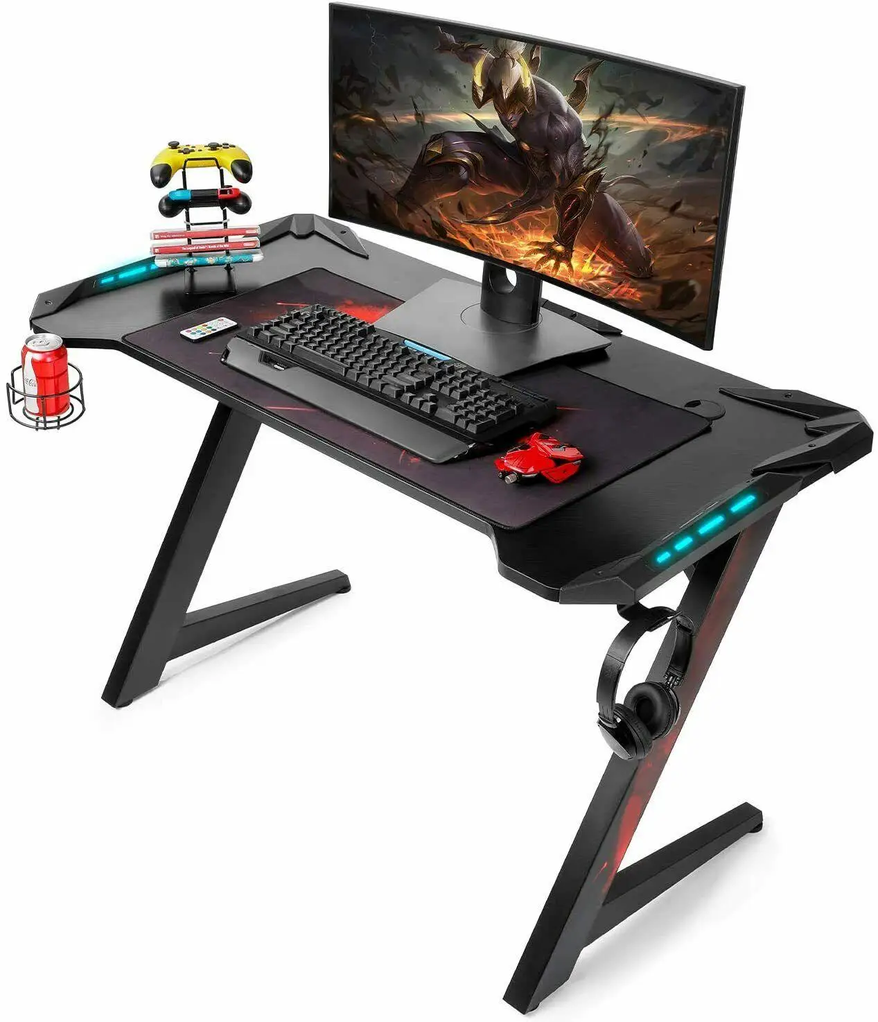 
2021esport Z Shape RGB 1 piece Light simple PC Adjustable OEM Table long Gaming Chair PC Computer Gaming Desk 