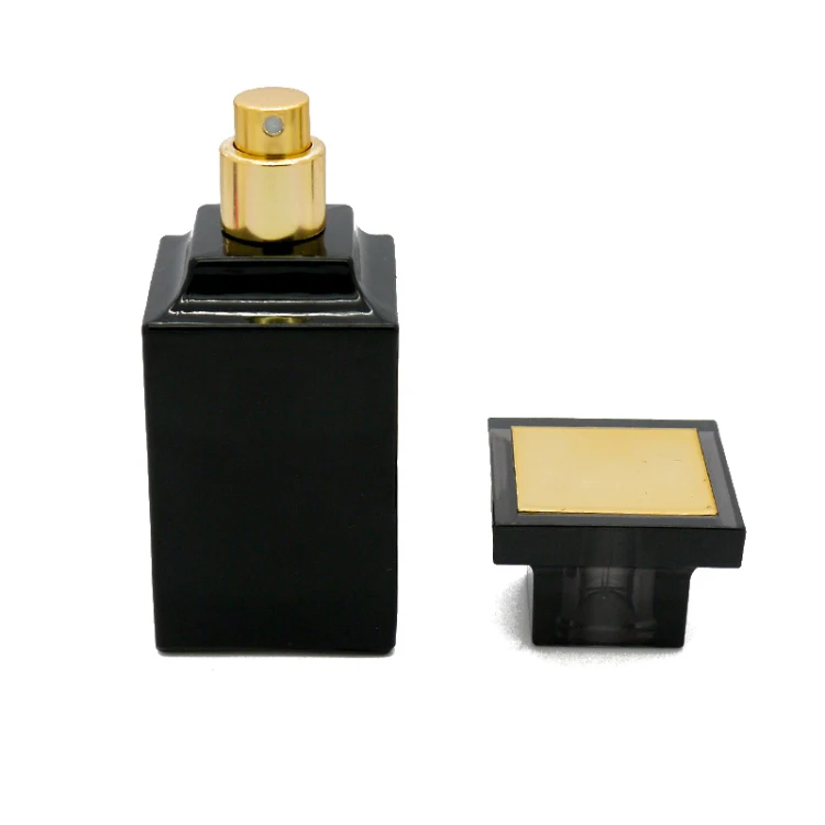 55ml luxury dark black square glass pump spray bottle for oil perfume