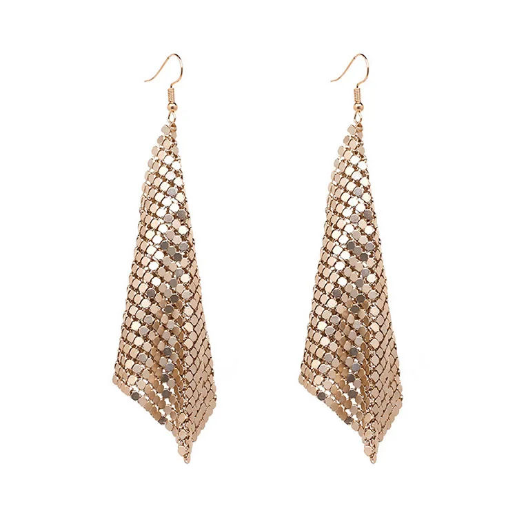 Newest Design Metal Sequins Aluminum Mesh Earrings Wholesale Geometric Rectangular Drop Earring Funky Earring Accessories