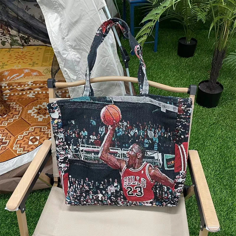 New Arrived Custom Large Tapestry Tote Bag With Sports things Fold able Shopping Bag