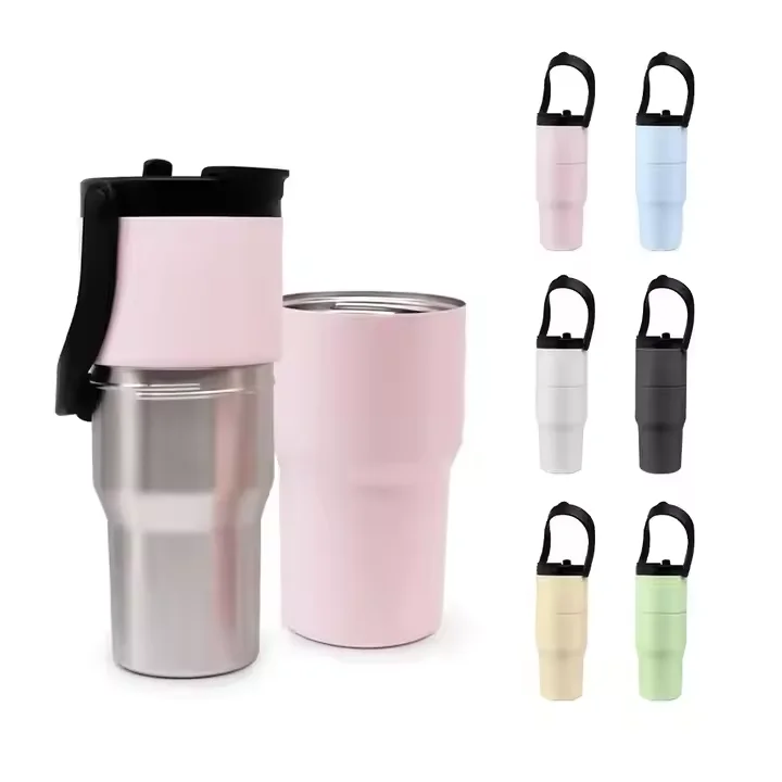 2024 New Design Portable Big Capacity Powder Coated Water Bottle Keep Hot and Cold Vacuum Insulated Coffee Mug With Lids