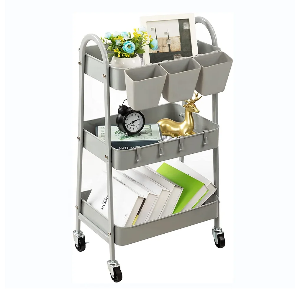 Multi-scene 3 Layer Kitchen Storage Rack Bathroom Trolley Plastic 3 Tier Rolling Storage Cart Organizer Utility Trolley