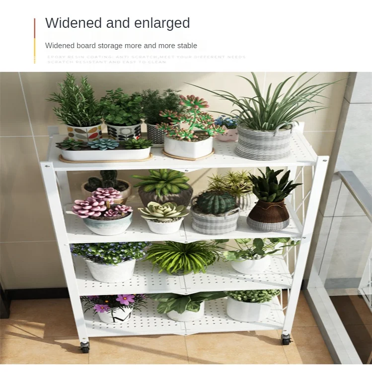 Wholesale Free Installation Folding Iron Flower Rack Kitchen Rack Floor Type Multi-layer Oven Storage Rack