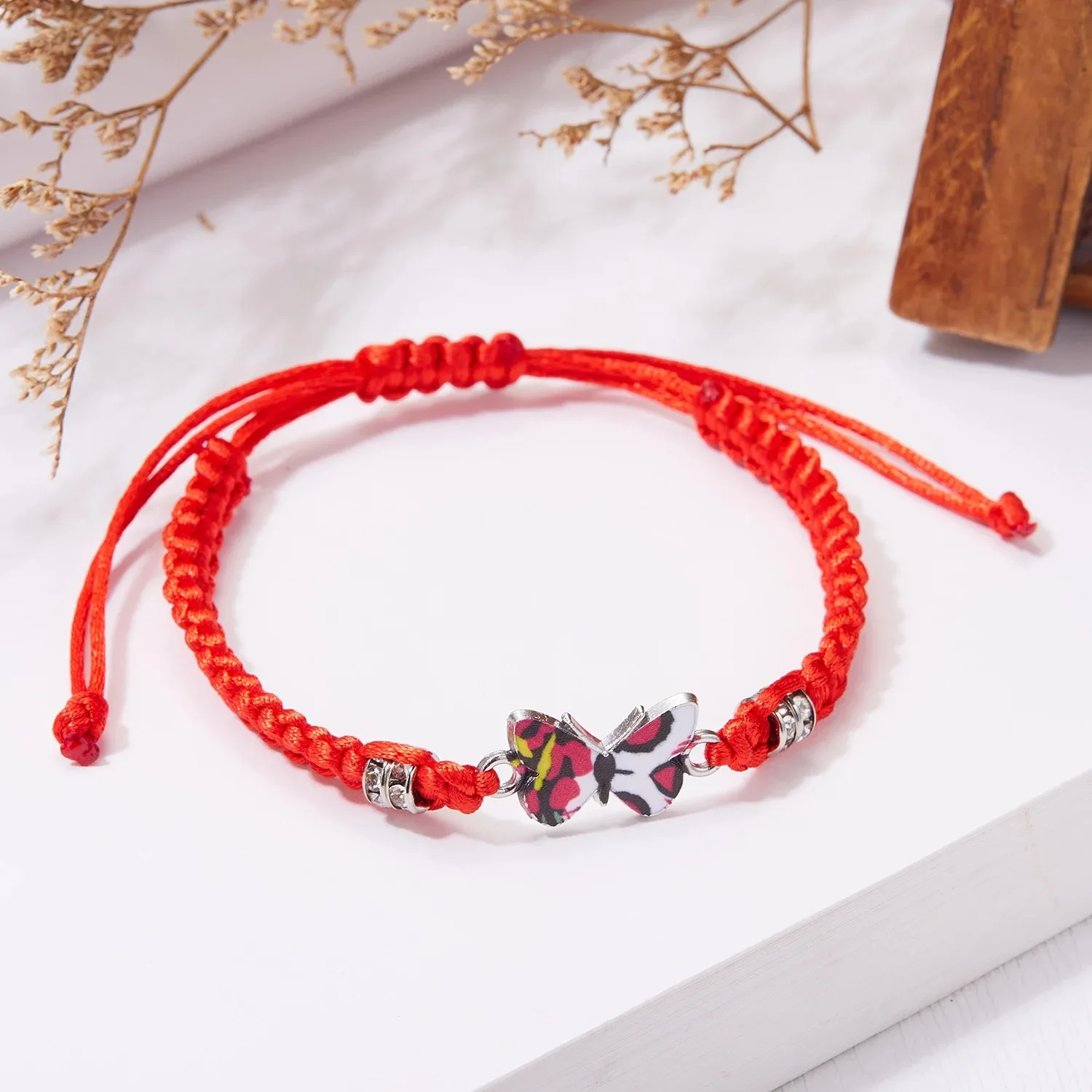 New Simple Handmade Braided String Bracelet For Women Blue Butterfly Adjustable Charm Bracelet Girls Fashion Jewelry Party Gift