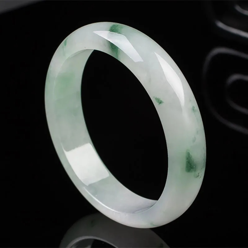 Myanmar Ice Round Bar Green Floating Flower Glass Jade Bracelet