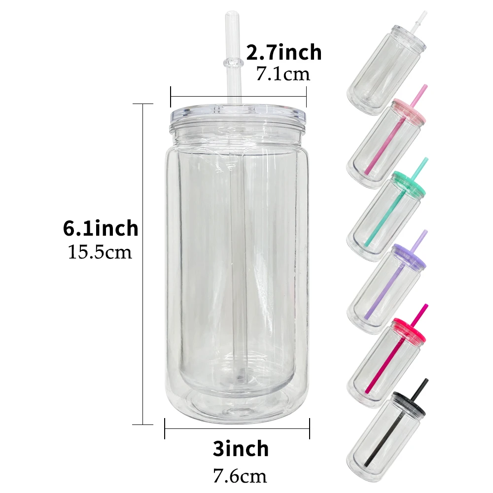 New 16oz Prdrilled BPA Free Kids Safe Double Walled Plastic Snow Globe Cup Outdoor Water Bottle With Color Lid Straw and Stopper