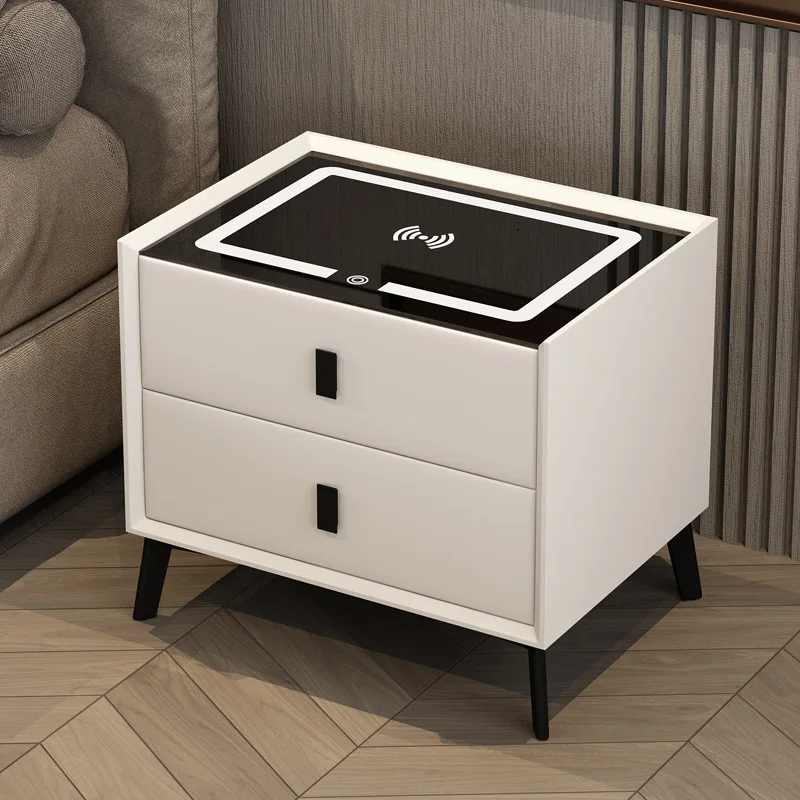 Modern Design Bedside Table Wireless Charging Intelligent Bedside Table With Drawers Three-color Light