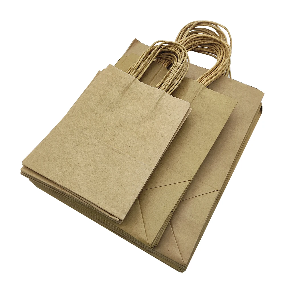 100% Recyclable Eco-friendly Paper Bag Handle Craft Paper Bag Kraft Paper Bag Custom Printed Logo Solid Durable Bottom Brown CZY