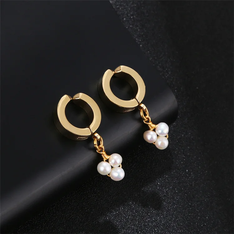 
fashion jewelry 2021 Wholesale Personalized fashion Stainless Steel pearl Ear Rings U-Shape Earring Fresh Water Pearl Earrings 