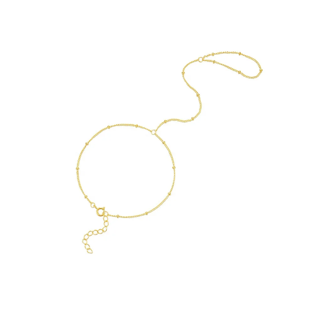 Glowluxe Fine Jewelry Women Popular Finger Chain And Bracelet 925 Sterling Silver Gold Plated Beaded Bracelet