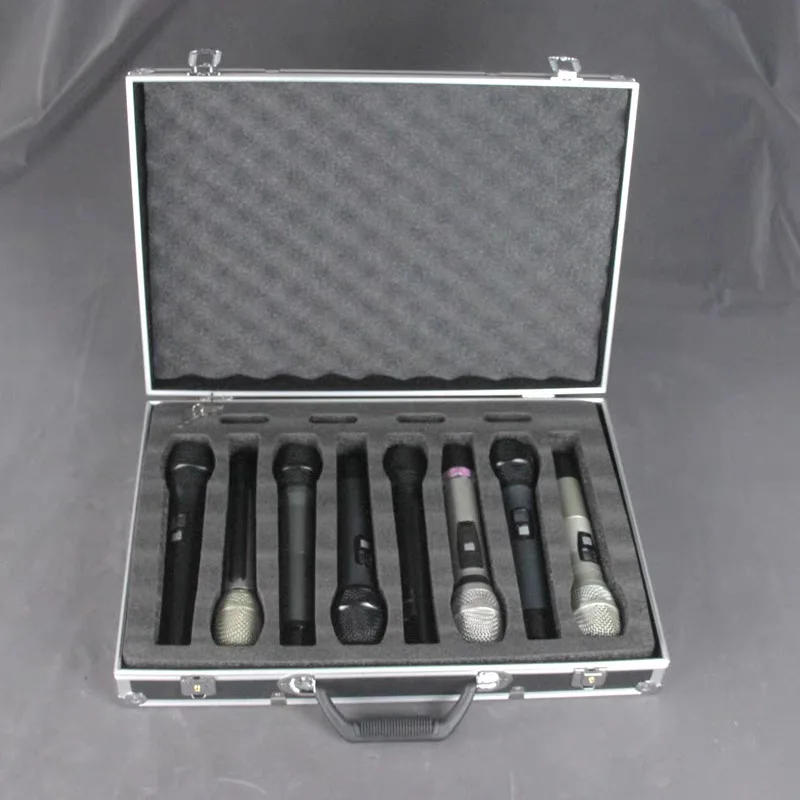 Customizable handheld aluminum alloy microphone case can accommodate 2-8 microphones
