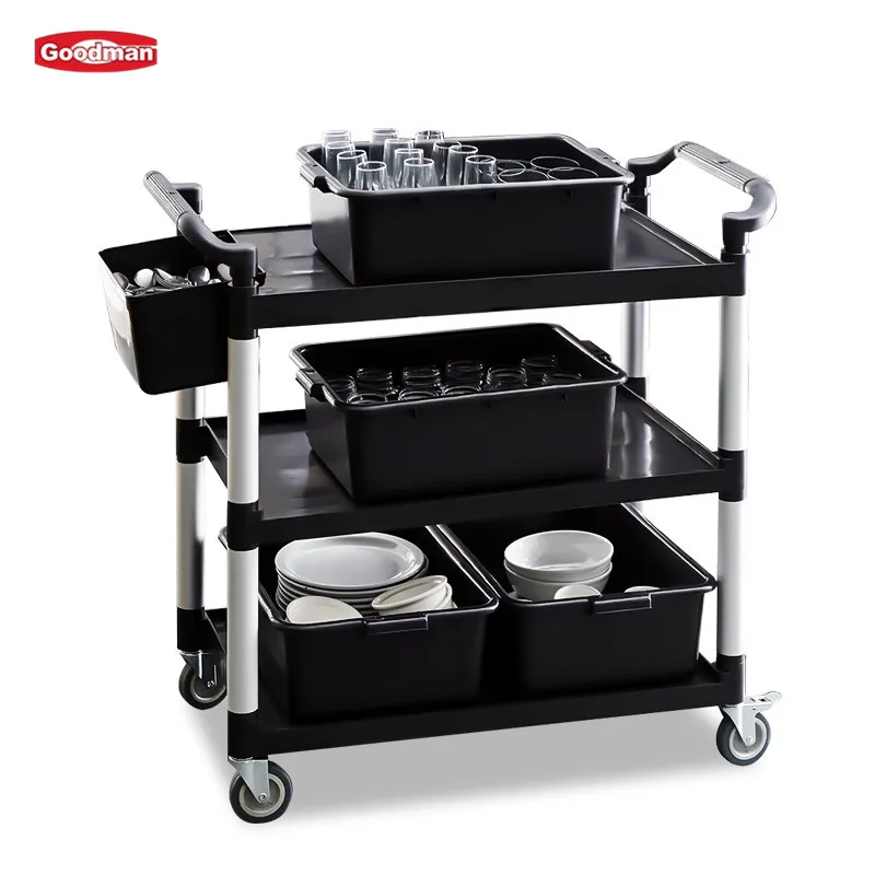 Commercial Hotel Restaurant Supplies Buffet Service Bus Cart Trolley Folding 3 Layer Food Trolly