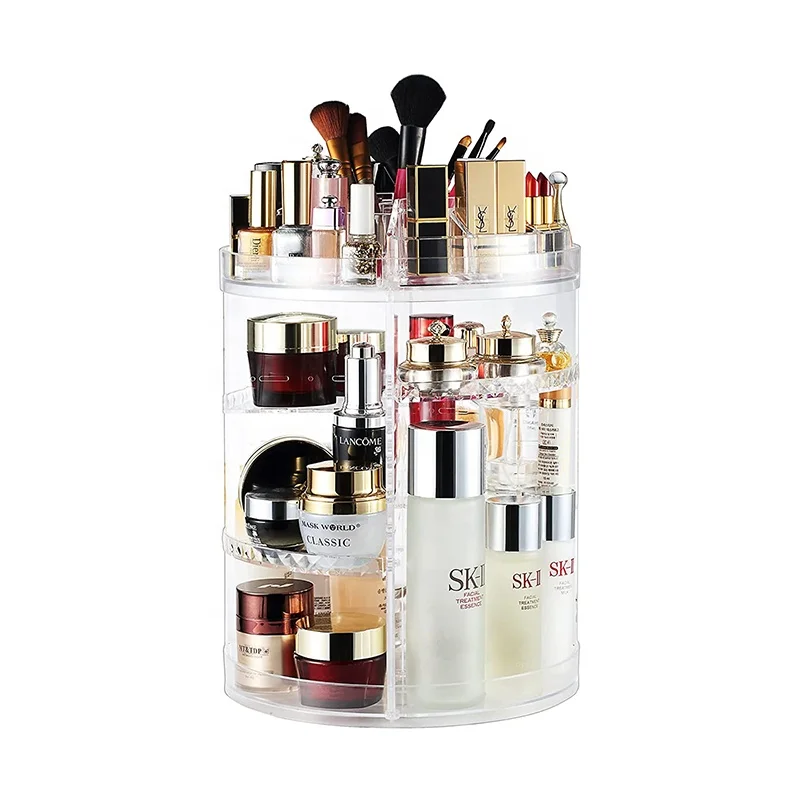 Transparent Acrylic 360 Degree Rotating Adjustable Cosmetic Storage Rotating Makeup Beauty Organizer Acrylic Makeup Organizer