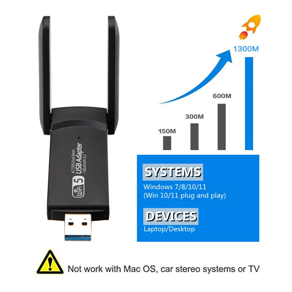 11AC 1300M Wireless USB Adapter 1300Mbps BT4.2 & WiFi 2 in 1 Realtek 8822BU wifi dongle