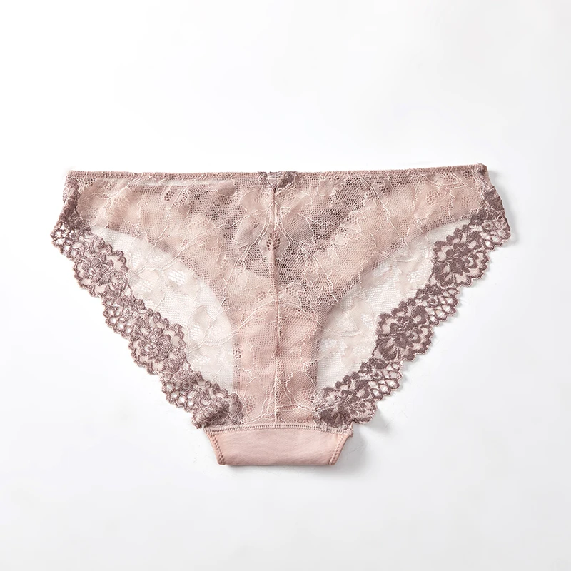 Classic women lace underwear sexy hollow out cotton crotch panties breathable mid waist ladies lingerie