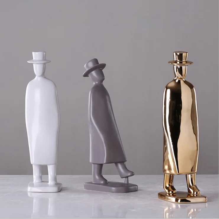 
2021 new design light luxury home desktop creative gentleman strolling ceramic crafts ornaments 
