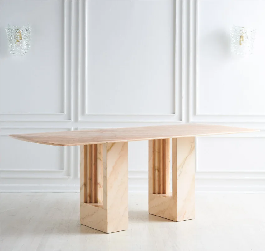 AJJ-BL103 High-end design cave stone dining table to do old table Rectangular Villa hotel broken marble dining table