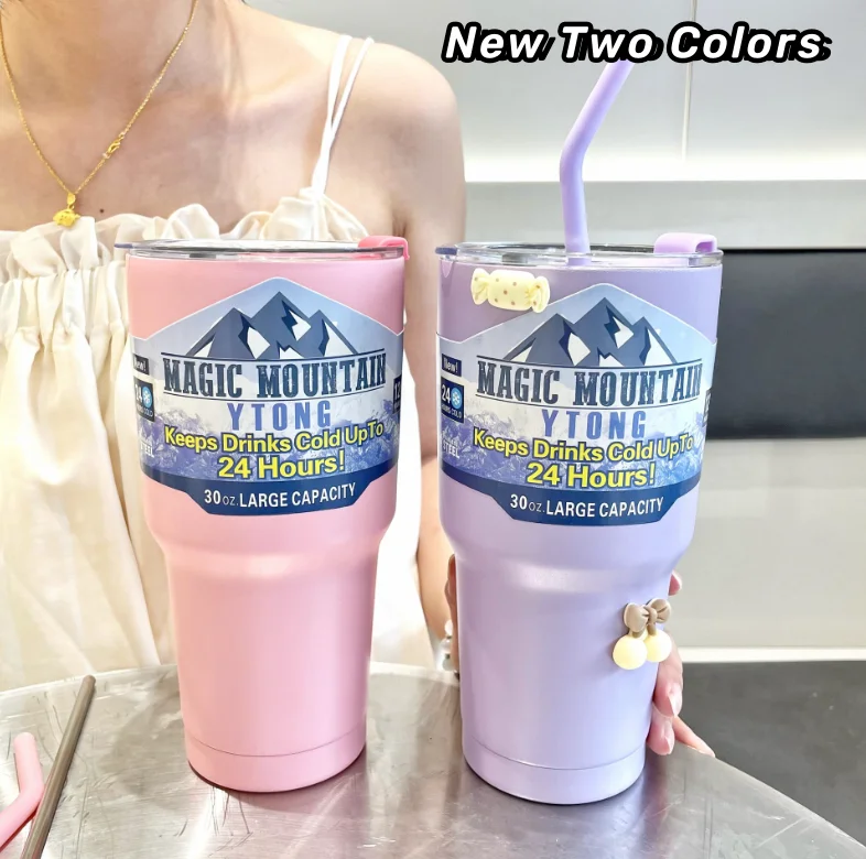 New 900ML 30oz Stainless Steel Travel Mug Amazon Fashion Handgrip Cup Tumbler Vacuum Flask Thermos 3D DIY Coffee Mug Adults