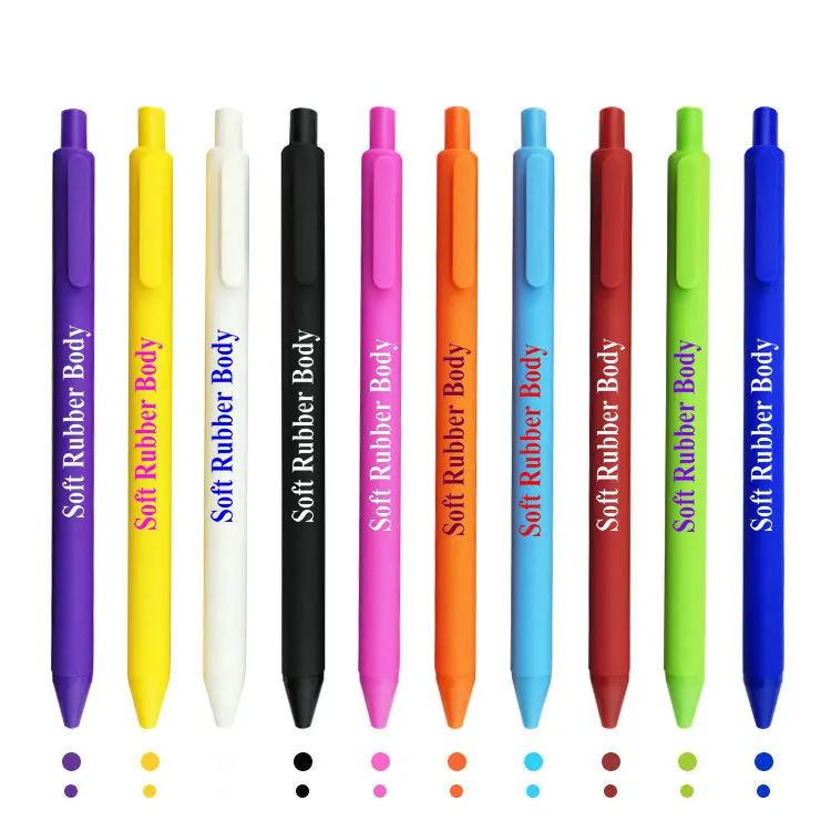 customized good quality gift rubber finished plastic promotional ball pen with custom logo-Black gel ink ball pen