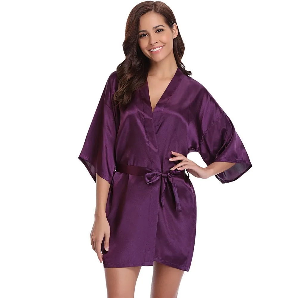 SAMWESTART Large Size Kimono Bathrobe Gown Satin Women Sleepwear Nightgown Intimate Lingerie Solid Bride Bridesmaid Wedding Robe
