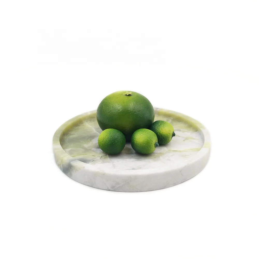 NANWEI ODM Natural Material Chinese Green Tranceparent Onyx Look Round Marble Tray