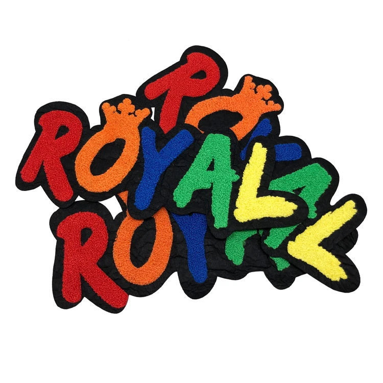 Heat Press Chenille Patches Custom Colorful Letter Chenille Patches Iron On Clothing Patches