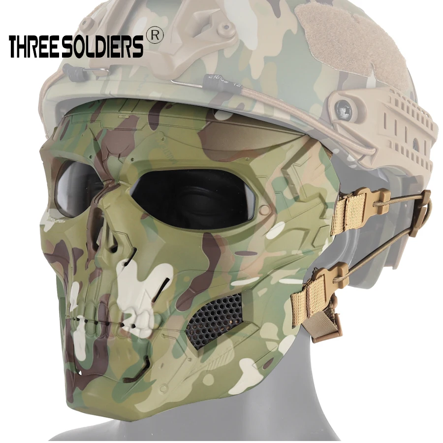 Tactical Full Face Skeleton Mask with Glasses for Halloween Paintball Game Movie Props Party Riding