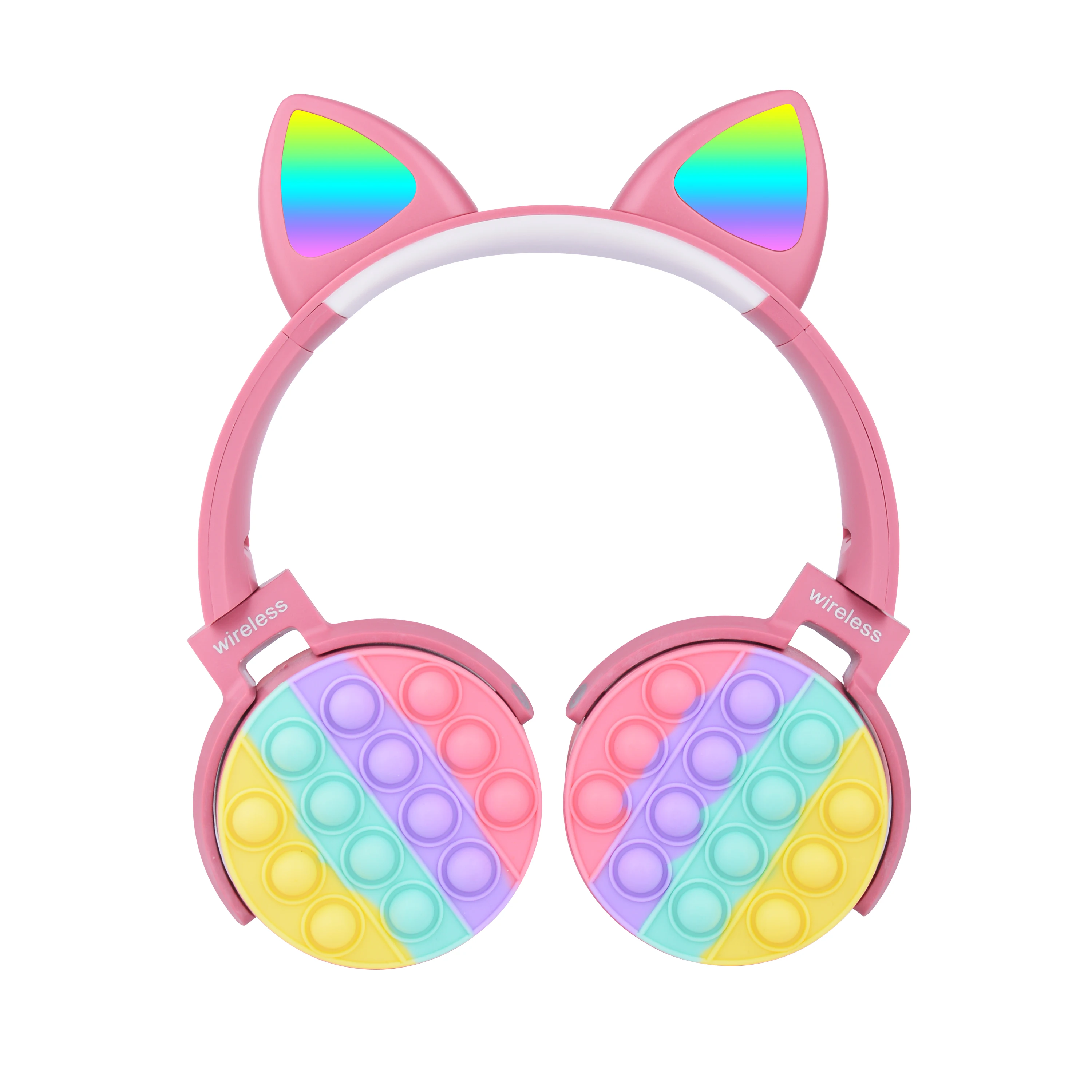 Tonghan Wireless Kids Headsets Pink Cat Popular It Headphones For Girls Children Toddler Cute Kitty Ear Headphones With Cat Ears