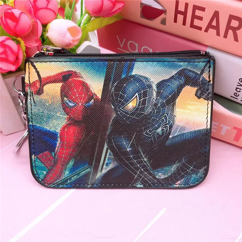 QY Spider-mans Bat-mans Revenge Captain Cartoon Pu Card Sleeve + Coin Purse Student Meal Card Bus Access Control Id Set