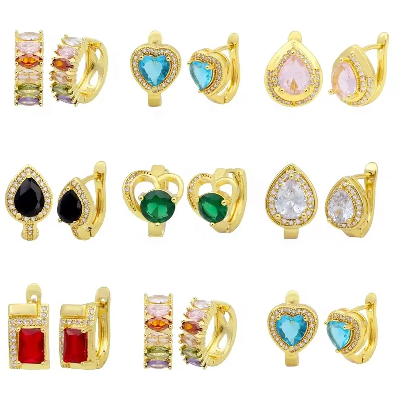 JXX new design brass gold plated huggie hoop zirconia earring luxury gold plate earring earrings for women
